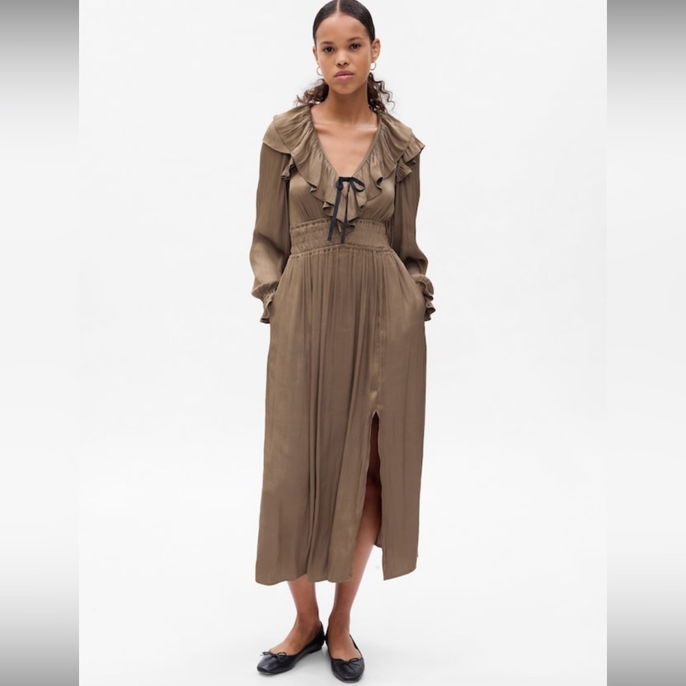 Satin Ruffle Midi Dress